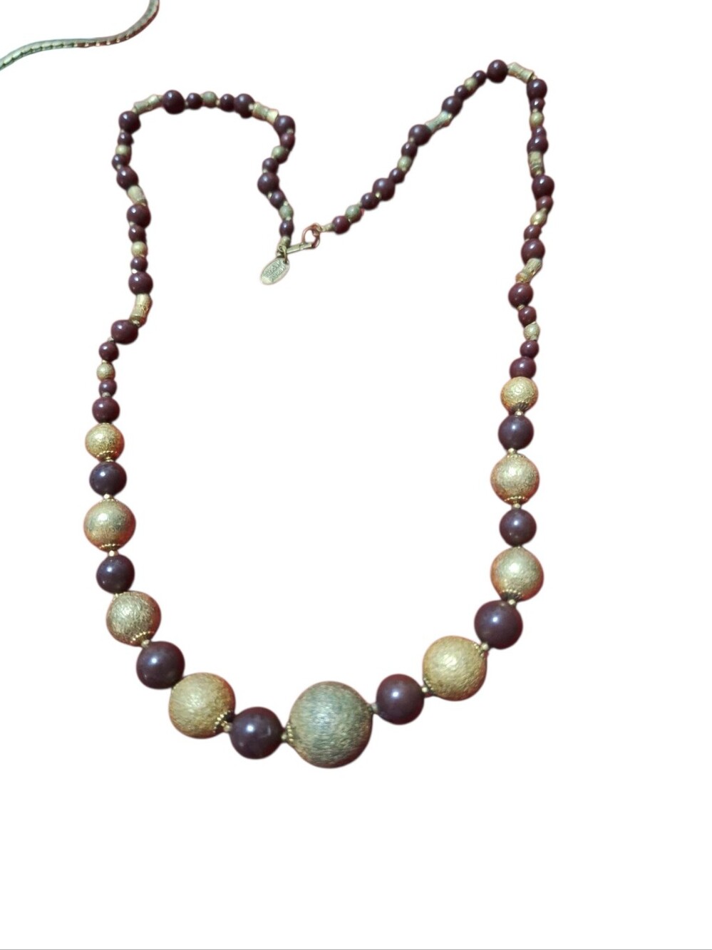 Miriam Haskell Signed Vintage Beaded Necklace Patent 3427891 Brown & Gold Foil
